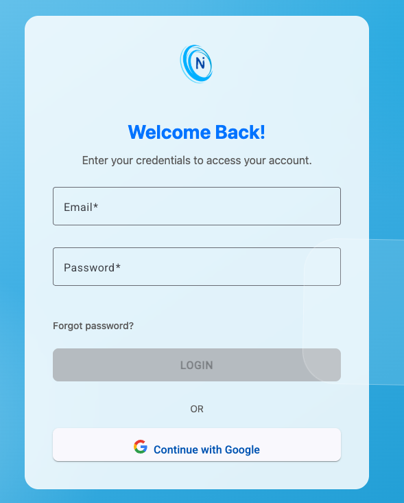 Login screen