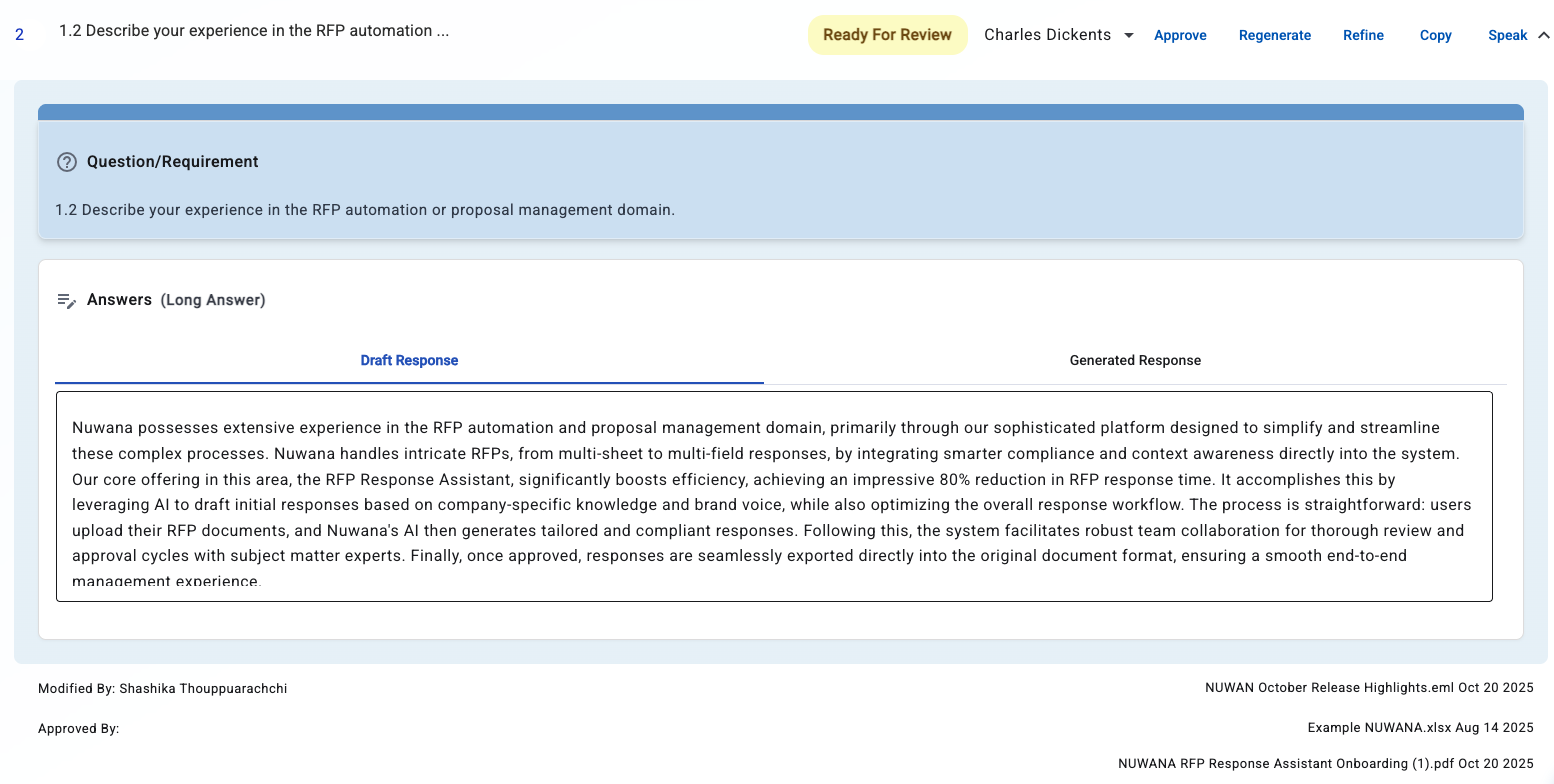 Response detail view with actions