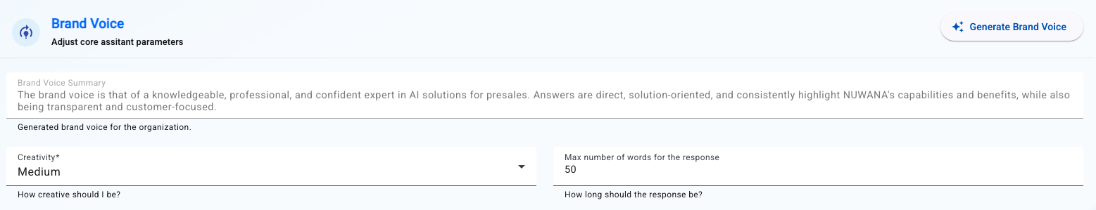 Brand Voice settings page