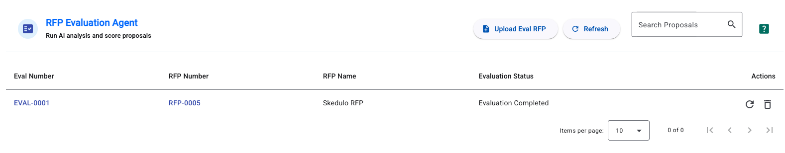 RFP Evaluation Agent settings page
