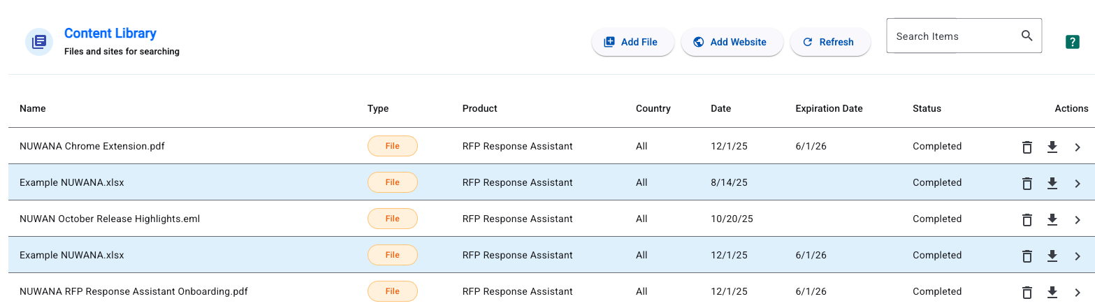 Content Library settings page
